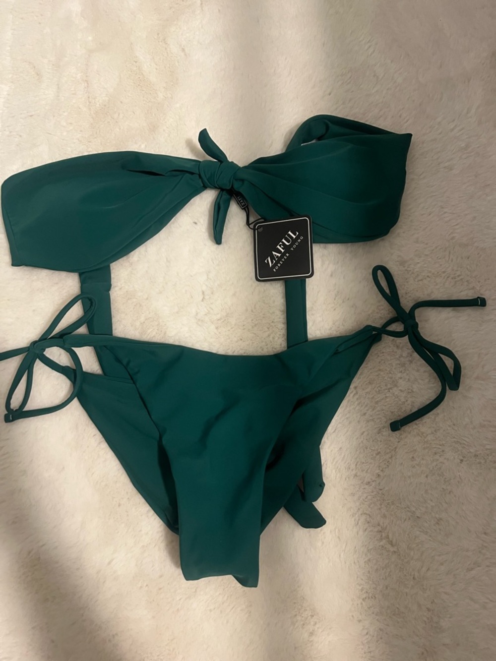 Zaful Emerald Green Tie-Back Bandeau Bikini Set